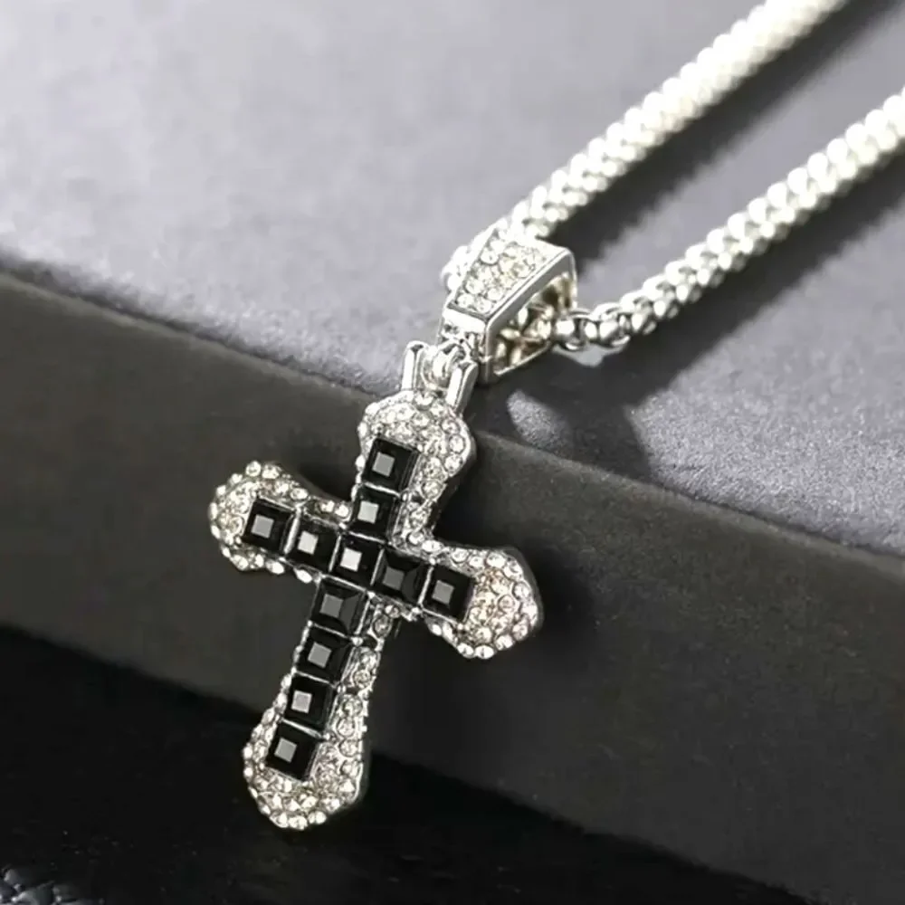 Elegant Black and Silver Cross Pendant Necklace